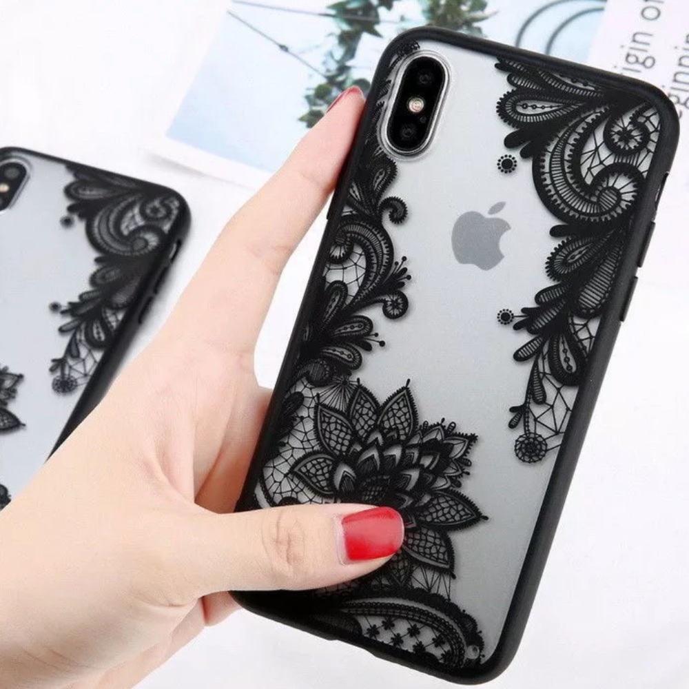 ✨iPhone X Black Floral Lace Pattern Phone Case